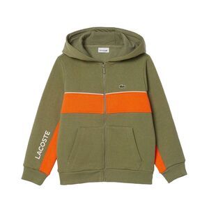 Lacoste Childrens/Kids Colour Block Full Zip Hoodie / Khaki Green